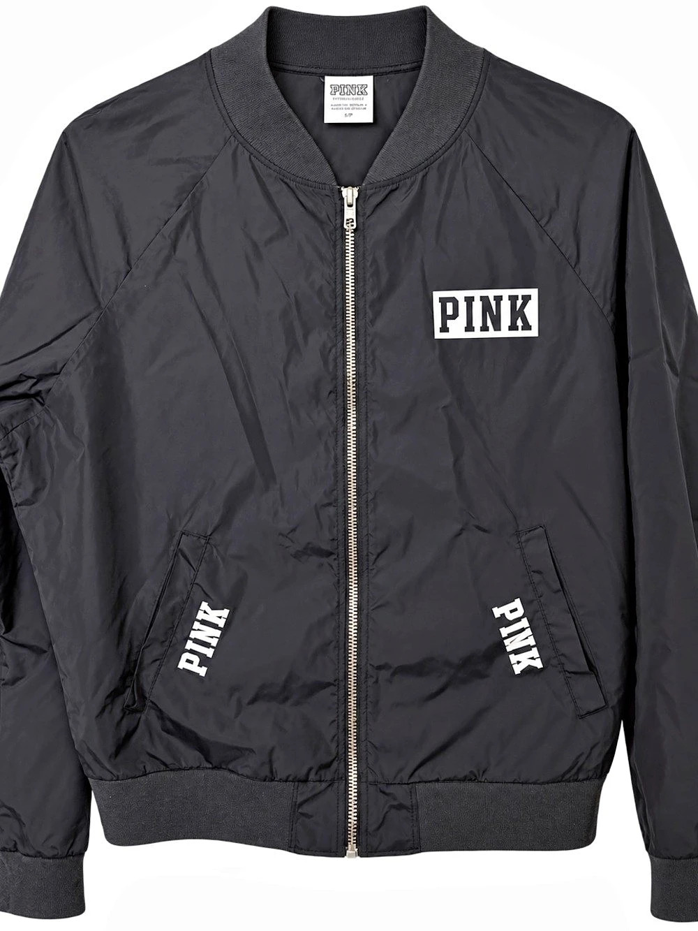 PINK Victoria’s Secret Black Bomber Windbreaker Jacket XS Logo
